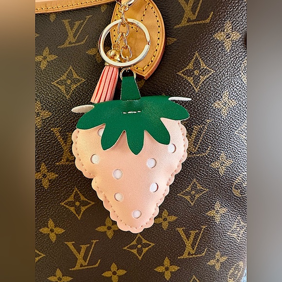 Pale Pink Strawberry Bag Charm Faux Leather - Picture 3 of 3